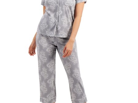 CHARTER CLUB INTIMATES Gray Floral Short Sleeve Capri Everyday Pajamas Online