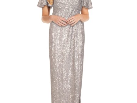 ADRIANNA PAPELL Womens Zippered Flutter Sleeve Surplice Neckline Maxi Prom Faux Wrap Dress Online now