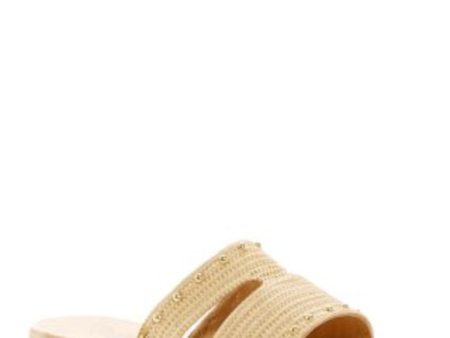 ANCIENT GREEK SANDALS Womens Beige Raffia Studded Apertos Open Toe Slip On Leather Slide Sandals Shoes For Sale