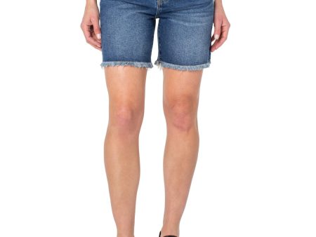 EARNEST SEWN NEW YORK Womens Blue Denim Pocketed Frayed Button Fly Cutoff Hem High Waist Shorts For Cheap