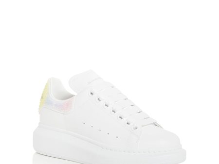 ALEXANDER MCQUEEN Womens White 1  Platform Embellished Padded Round Toe Wedge Lace-Up Sneakers Shoes For Sale