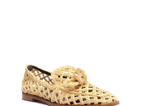 ALEXANDRE BIRMAN Womens Beige Rafia Knot Detail Woven Padded Clarita Square Toe Slip On Leather Loafers Shoes For Cheap