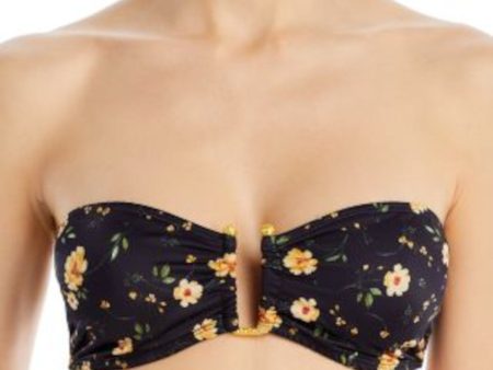 AQUA Women s Black Floral Kristopher Brock Bandeau Swimwear Top For Sale