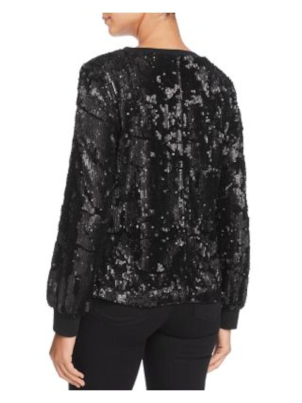 LE GALI Womens Black Long Sleeve Round Neck Cocktail Blouse Online Hot Sale