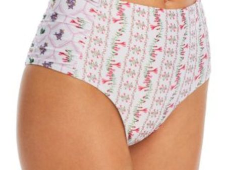 CAPITTANA Women s White Floral Lined Ruched Moderate Coverage Isa Peruvia High Waisted Swimwear Bottom Sale