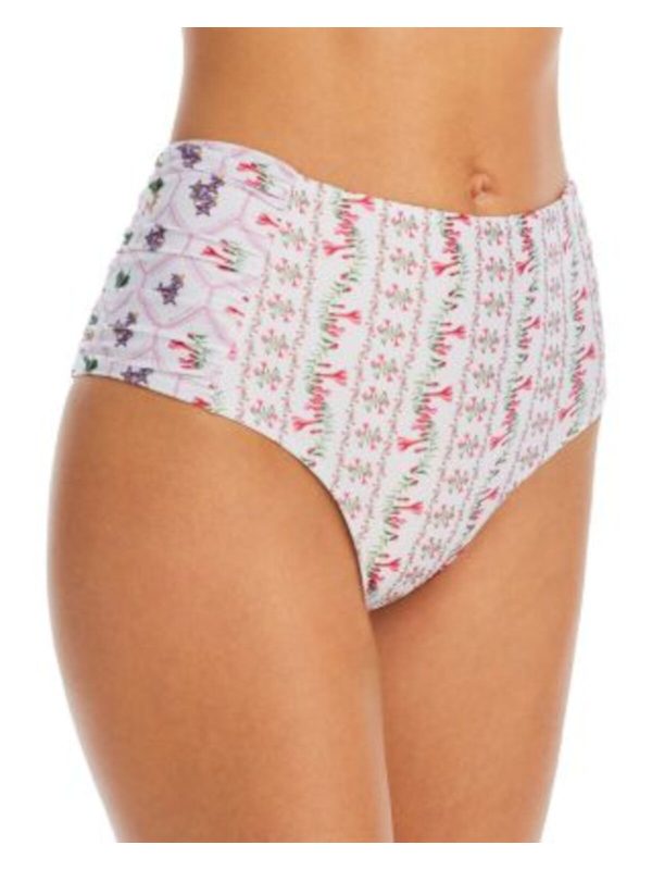 CAPITTANA Women s White Floral Lined Ruched Moderate Coverage Isa Peruvia High Waisted Swimwear Bottom Sale