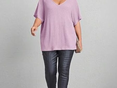 ADYSON PARKER Womens Purple Short Sleeve V Neck Top Supply