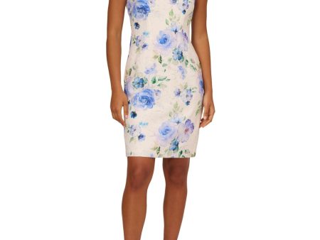 ADRIANNA PAPELL Womens White Zippered Cut Out Lined Lace Button Back Floral Cap Sleeve Boat Neck Above The Knee Party Sheath Dress Online