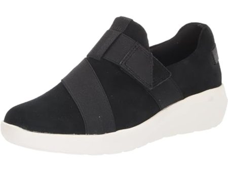 COLLECTION BY CLARKS Womens Black Mixed Media Cushioned Adjustable Kayleigh Charm Round Toe Wedge Slip On Sneakers Shoes M Discount