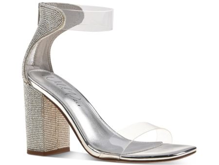 WILD PAIR Womens Gray Embellished Padded Trixiee Square Toe Block Heel Zip-Up Dress Heeled M For Sale