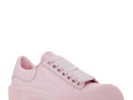 ALEXANDER MCQUEEN Womens Pink Eyelet Padded Deck Round Toe Platform Lace-Up Leather Sneakers Shoes For Sale