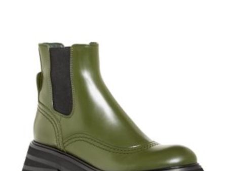 ALEXANDER MCQUEEN Womens Green 1  Platform Heel Pull-Tab Lug Sole Padded Wander Round Toe Leather Chelsea Cheap