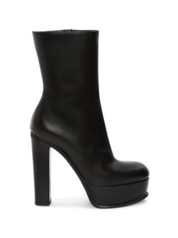 ALEXANDER MCQUEEN Womens Black 1-1 2  Platform Padded Round Toe Block Heel Zip-Up Leather Heeled Boots Supply