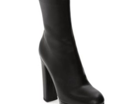 ALEXANDER MCQUEEN Womens Black 1-1 2  Platform Padded Round Toe Block Heel Zip-Up Leather Heeled Boots Supply