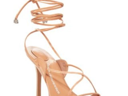 ALEXANDER WANG Womens Beige Ankle Wrap Tie With Logo Embellishments Strappy Padded Lucienne 105 Almond Toe Stiletto Lace-Up Leather Dress Heeled Discount