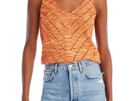 AQUA Womens Orange Sleeveless V Neck Tank Top Hot on Sale