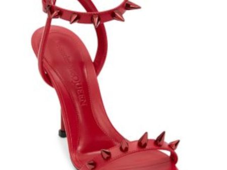 ALEXANDER MCQUEEN Womens Red Padded Ankle Strap Studded Square Toe Sculpted Heel Buckle Leather Heeled Cheap