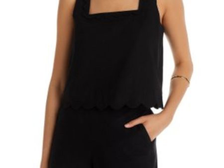 AQUA Womens Black Scalloped Unlined Pullover Sleeveless Square Neck Crop Top Supply