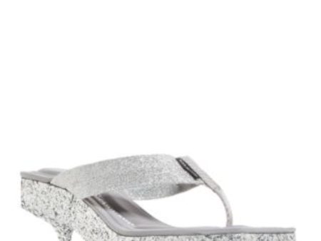 ALEXANDER WANG Womens Silver Glitter Padded Jessie Square Toe Kitten Heel Slip On Heeled Thong Sandals For Sale