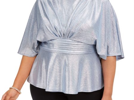 ADRIANNA PAPELL Womens Light Blue Zippered Capelet 3 4 Sleeve Scoop Neck Evening Peplum Top on Sale