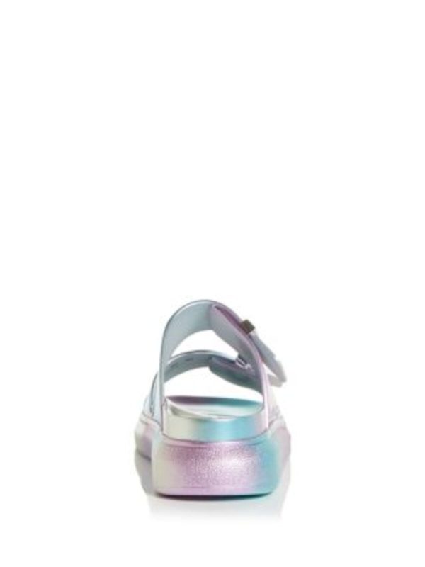 ALEXANDER MCQUEEN Womens Silver Iridescent Ombré Adjustable Comfort Hybrid Round Toe Wedge Slip On Slide Sandals Shoes Cheap