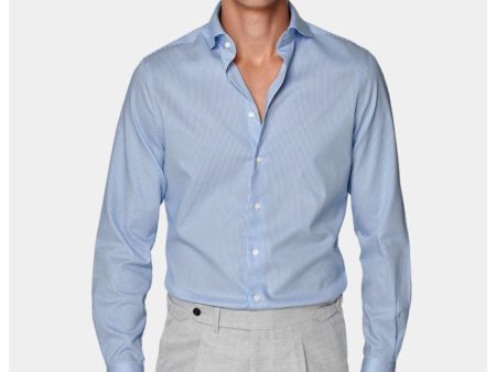 SUITSUPPLY Mens Traveller Blue Pinstripe Long Sleeve Collared Slim Fit Button Down Shirt For Cheap