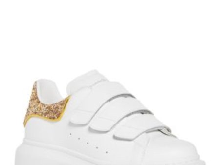 ALEXANDER MCQUEEN Womens White Mixed Media Padded Adjustable Glitter Perforated Round Toe Platform Leather Sneakers Shoes Cheap